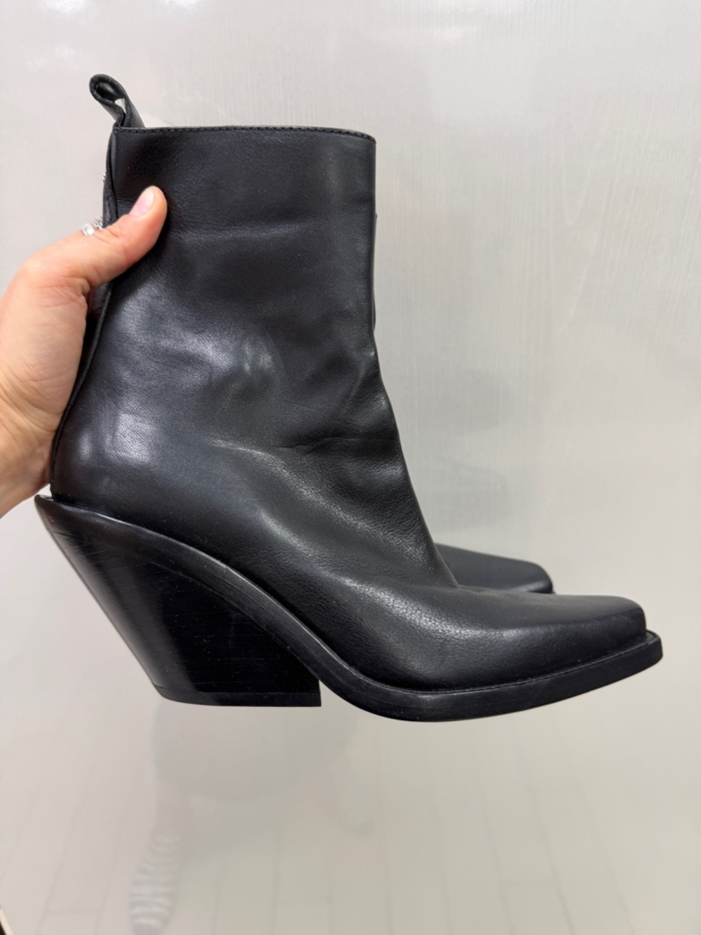 Ann Demeulemeester black Larissa point toe slanted heel ankle boots